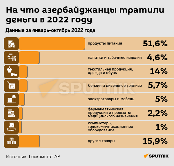 Инфографика: На что азербайджанцы тратили деньги в 2022 году - Sputnik Азербайджан