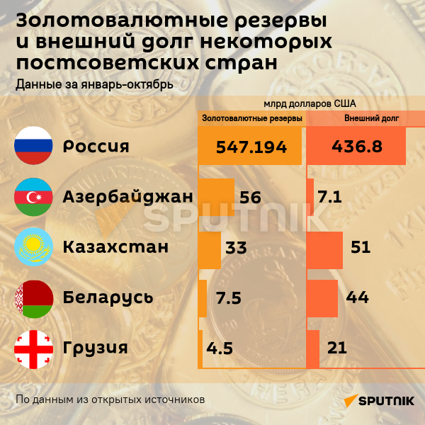 Золотовалютные резервы и внешний долг некоторых постсоветских стран - Sputnik Азербайджан