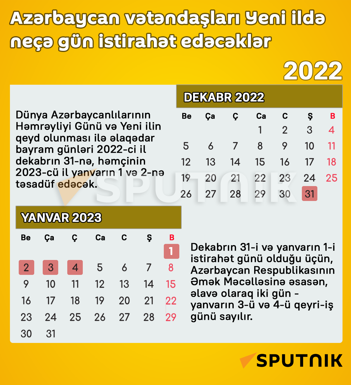 İnfoqrafiya: Azərbaycan vətəndaşları Yeni il üçün neçə gün istirahət edəcək? - Sputnik Azərbaycan
