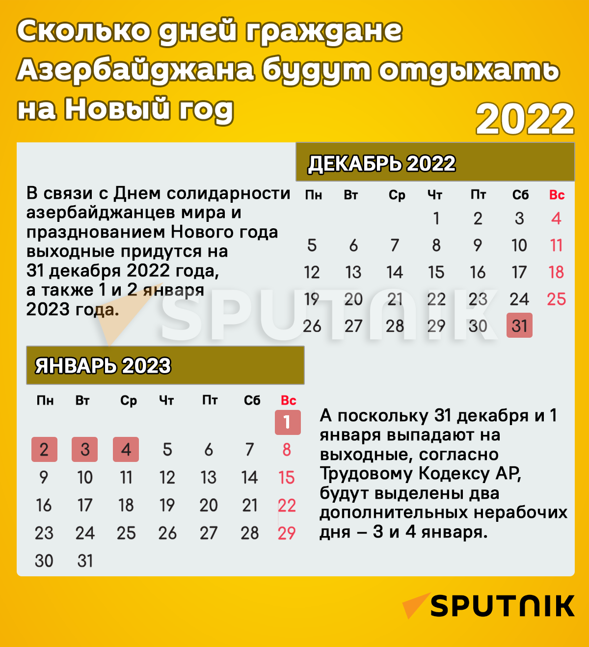 Инфографика: Сколько дней граждане Азербайджана будут отдыхать на Новый Год? - Sputnik Азербайджан