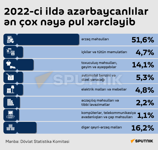 İnfoqrafika: Azərbaycanlılar 2022-ci ildə nəyə pul xərcləyiblər - Sputnik Azərbaycan