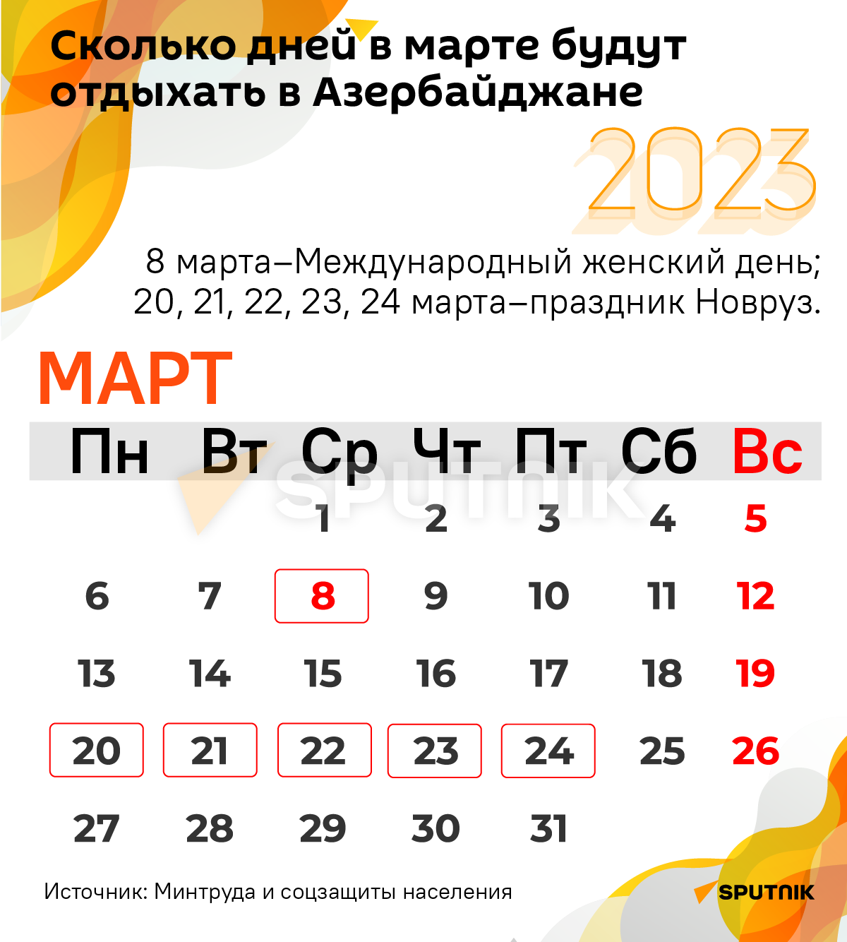 Инфографика: Праздничные дни в Марте - Sputnik Азербайджан