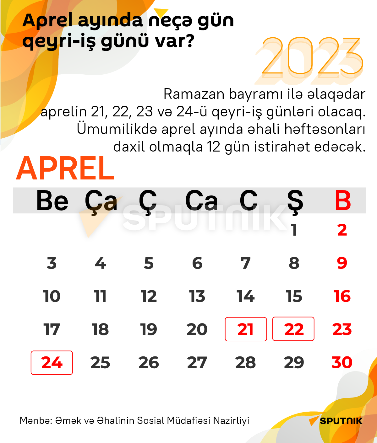 İnfoqrafika: Aprel ayında neçə qeyri-iş günü var? - Sputnik Azərbaycan