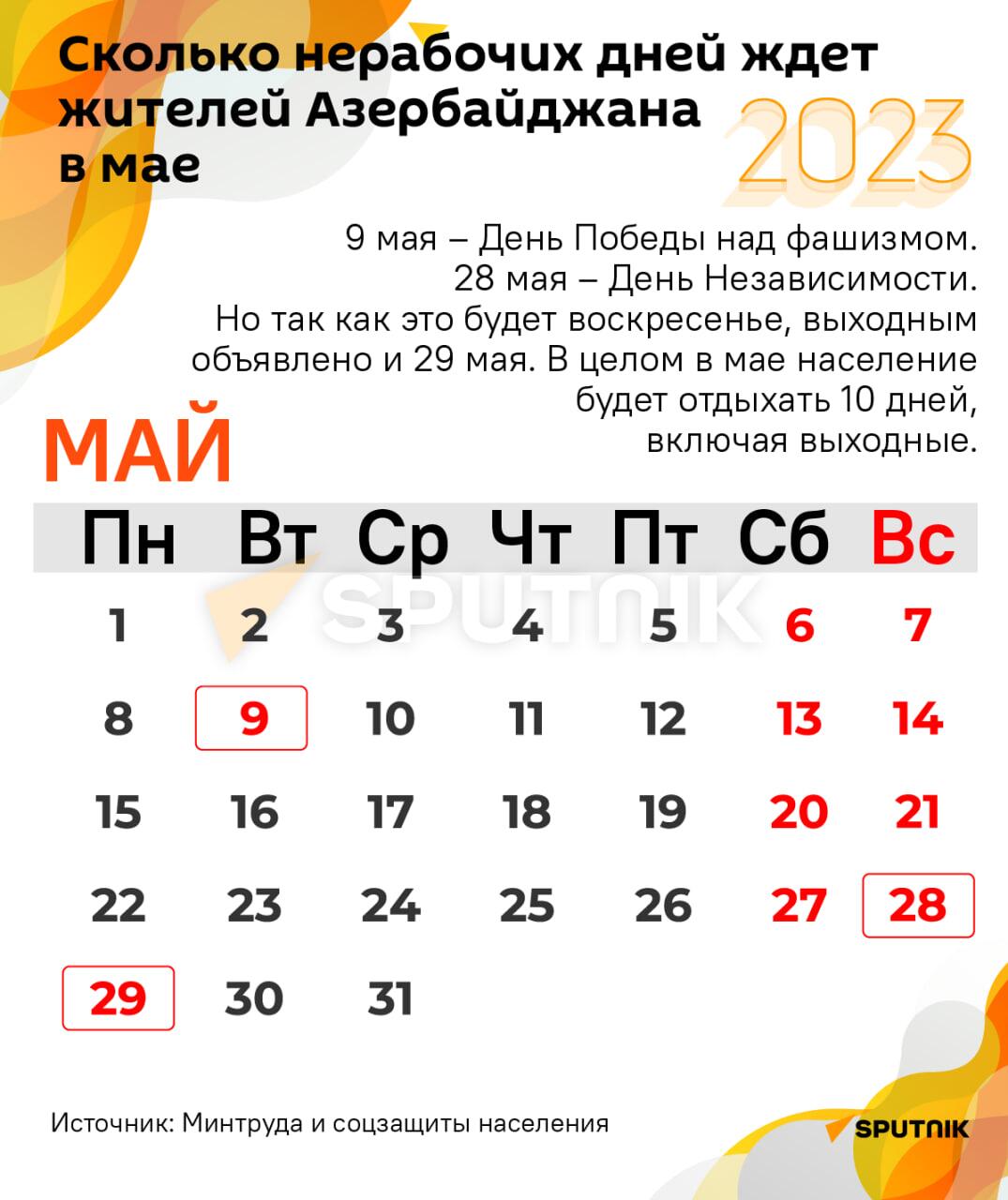 Инфографика: Нерабочие дни в мае - Sputnik Азербайджан