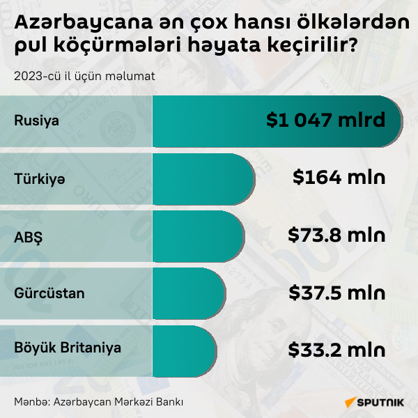 İnfoqrafika: Azərbaycana ən çox hansı ölkələrdən pul köçürmələri həyata keçirilir? - Sputnik Azərbaycan