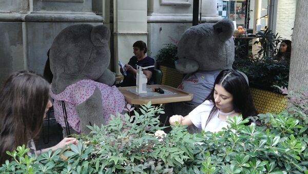 Медведи за столом и очередь за кофе: в Баку словно забыли про вирус - Sputnik Азербайджан