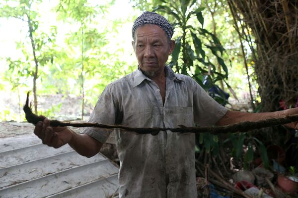 Сын 92 летного мужчины показывает его волосы длиной 5 метров во Вьетнаме - Sputnik Азербайджан