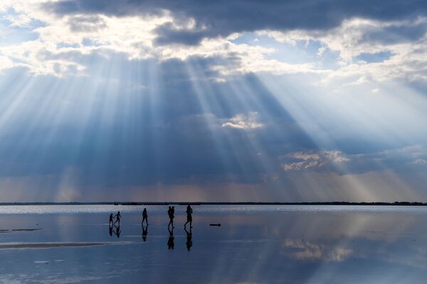 Отдыхающие на соленом озере Бурлинское в Славгородском районе Алтайского края - Sputnik Азербайджан