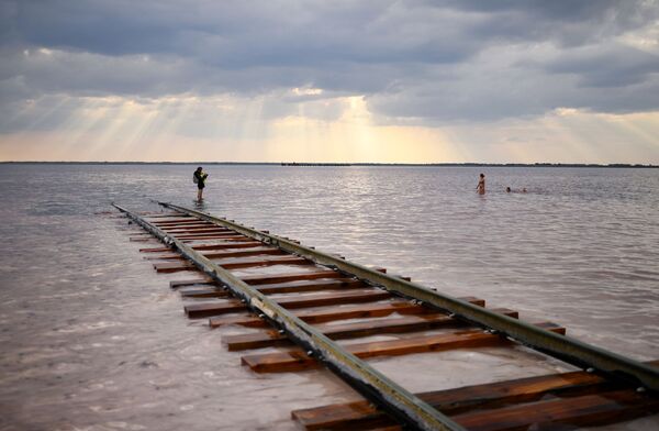 Отдыхающие на соленом озере Бурлинское в Славгородском районе Алтайского края - Sputnik Азербайджан