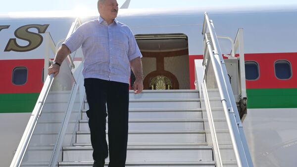 Президент Белоруссии Александр Лукашенко в аэропорту Сочи - Sputnik Azərbaycan