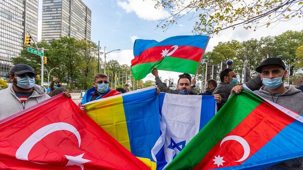 Акция в поддержку Азербайджана в Нью Йорке - Sputnik Azərbaycan