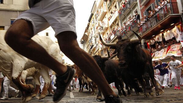 Бег быков на фестивале Сан-Фермин в Памплоне, Испания - Sputnik Азербайджан