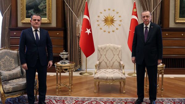 Президент Турции Реджеп Тайип Эрдоган накануне принял министра иностранных дел Азербайджана Джейхуна Байрамова - Sputnik Азербайджан