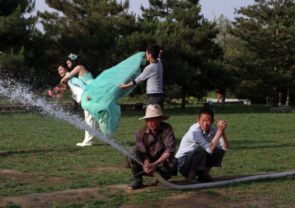 Молодожены позируют в парке в Пекине, Китай - Sputnik Азербайджан