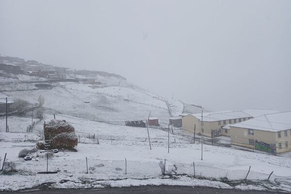 Снег в высокогорном селе Хыналыг Губинского района - Sputnik Азербайджан