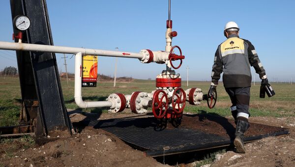 Сотрудник Роснефти осматривает оборудование на Абино-Украинском нефтегазовом месторождении в Краснодарском крае - Sputnik Азербайджан