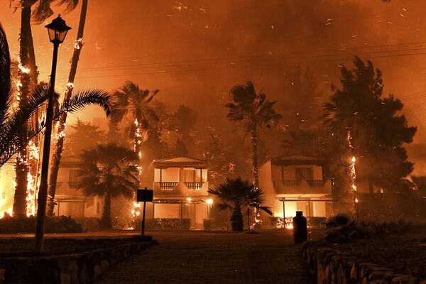 Лесной пожар в деревне Схинос, недалеко от Коринфа, Греция - Sputnik Азербайджан