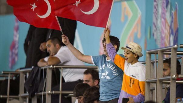 Болельщики на трибунах Бакинского олимпийского стадиона во время матча между сборными Турции и Уэльса - Sputnik Азербайджан