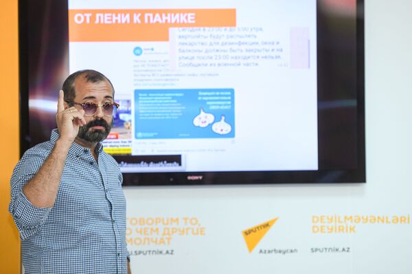 Журналист-международник, политолог Тимур Шафир во время мастер-класса в рамках проекта Sputnik-Pro - Sputnik Азербайджан