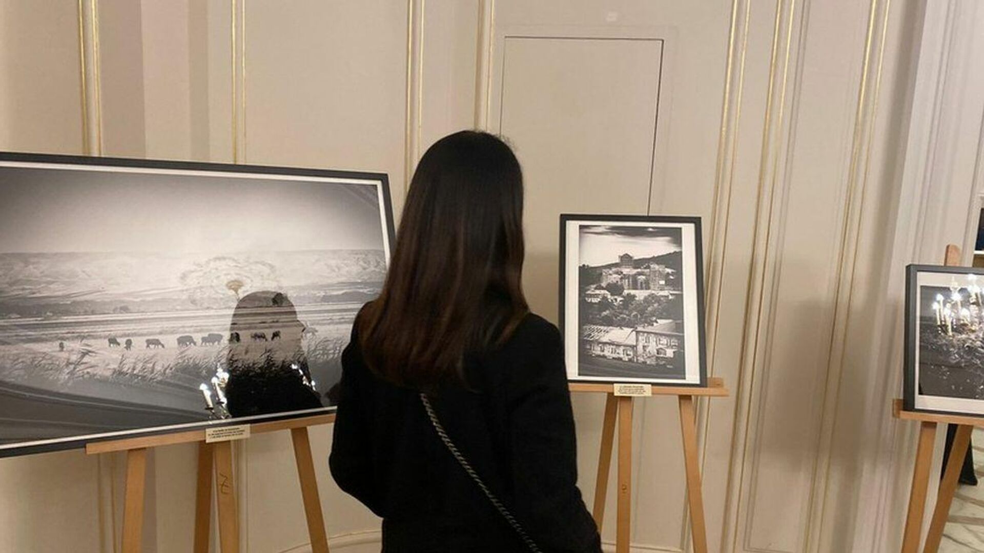 Посетительница на выставке французского фотографа Грегори Герпена Карабах: мирное время - Sputnik Азербайджан, 1920, 21.10.2021