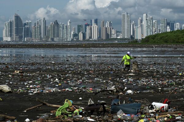 Пляж Коста-дель-Эсте, в Панама-Сити, 19 апреля 2021 года. Пластиковые отходы убивают природу. - Sputnik Азербайджан