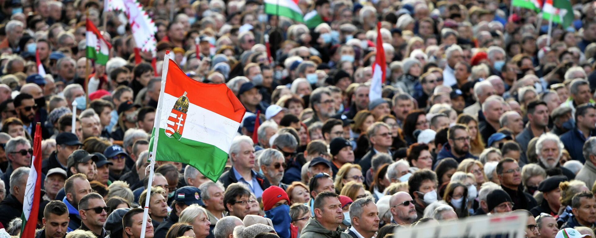 Люди на митинге премьер-министра Виктора Орбана - Sputnik Азербайджан, 1920, 15.11.2021