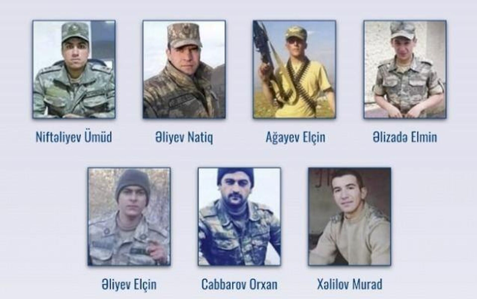 7 азербайджанских военнослужащих, ставших шехидами в ходе боестолкновений, возникших в результате провокаций Армении 16 ноября 2021 года - Sputnik Азербайджан, 1920, 24.11.2021