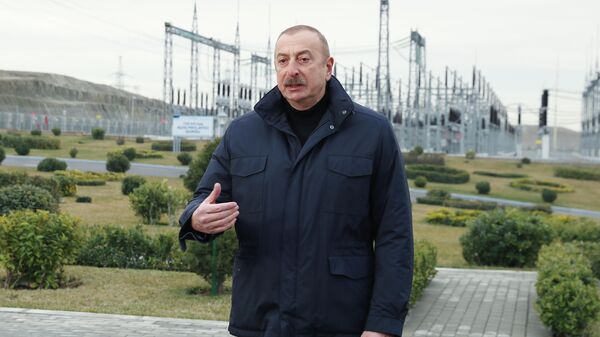 Президент Ильхам Алиев на открытии энергетического узла Гобу - Sputnik Азербайджан