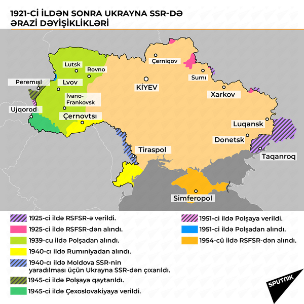 İnfoqrafika: 1921-ci ildən sonra Ukrayna SSR-nin ərazi dəyişikliləri - Sputnik Azərbaycan