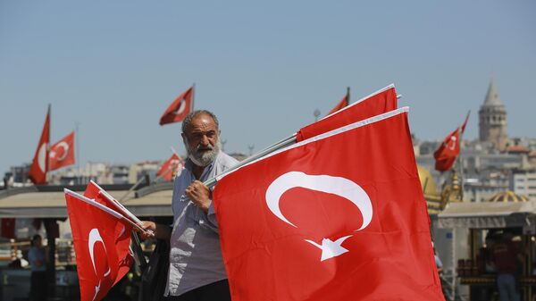 Уличный торговец продает турецкие национальные флаги в Стамбуле, фото из архива - Sputnik Азербайджан