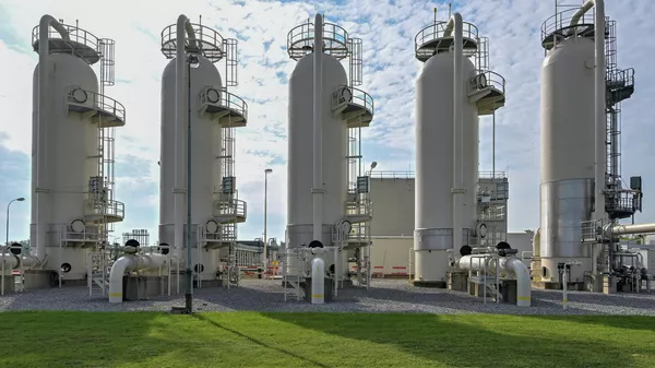 На одном из крупнейших межсетевых газовых узлов в Европе в Баумгартен-ан-дер-Марч, Австрия - Sputnik Азербайджан