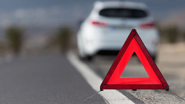 Предупреждающий красный треугольник на дороге - Sputnik Azərbaycan