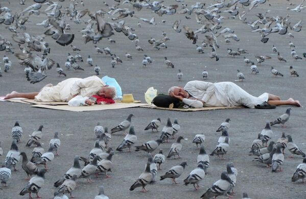 Голуби окружают паломников у Большой мечети в Мекке. - Sputnik Азербайджан