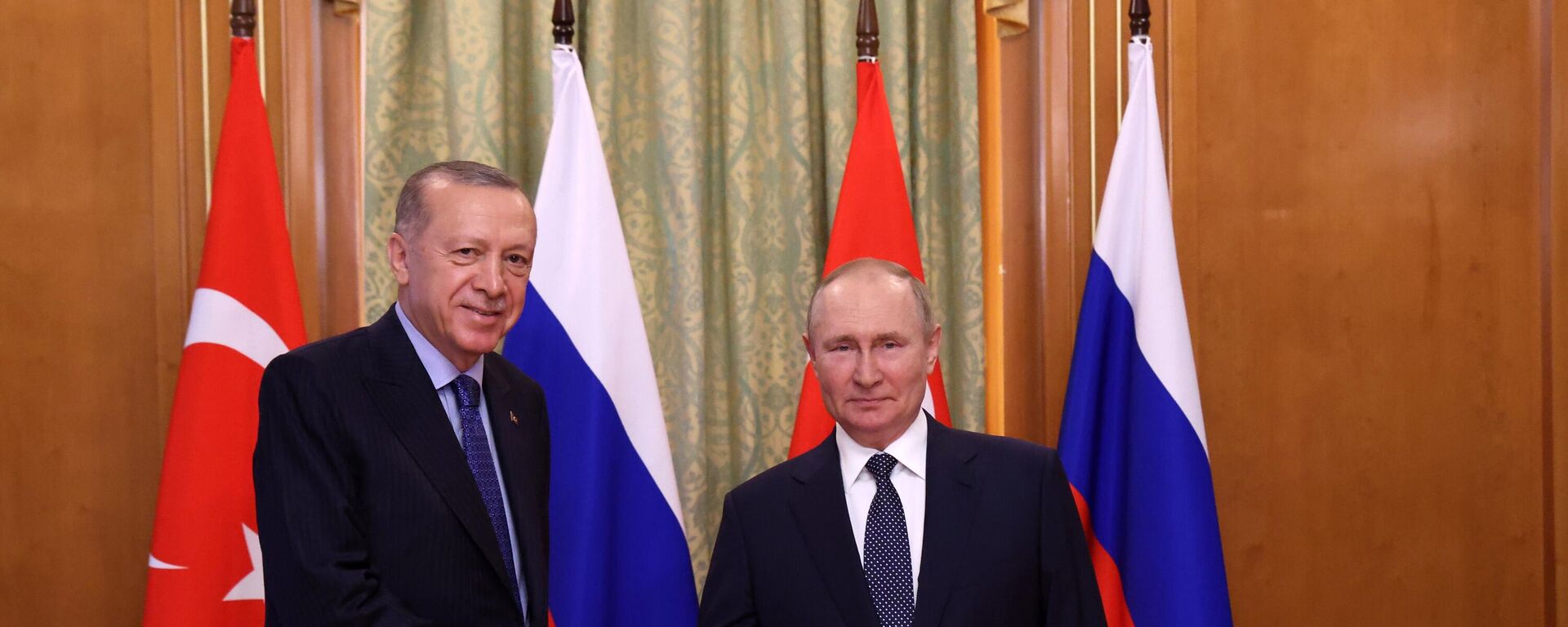 Президент РФ Владимир Путин и президент Турции Реджеп Тайип Эрдоган (слева) во время встречи - Sputnik Азербайджан, 1920, 04.08.2023