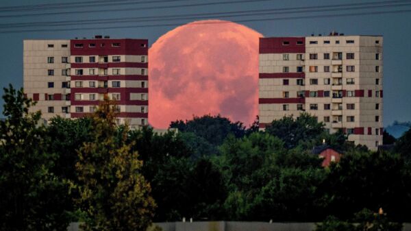 Полная луна садится за жилые дома на окраине Франкфурта, Германия  - Sputnik Азербайджан