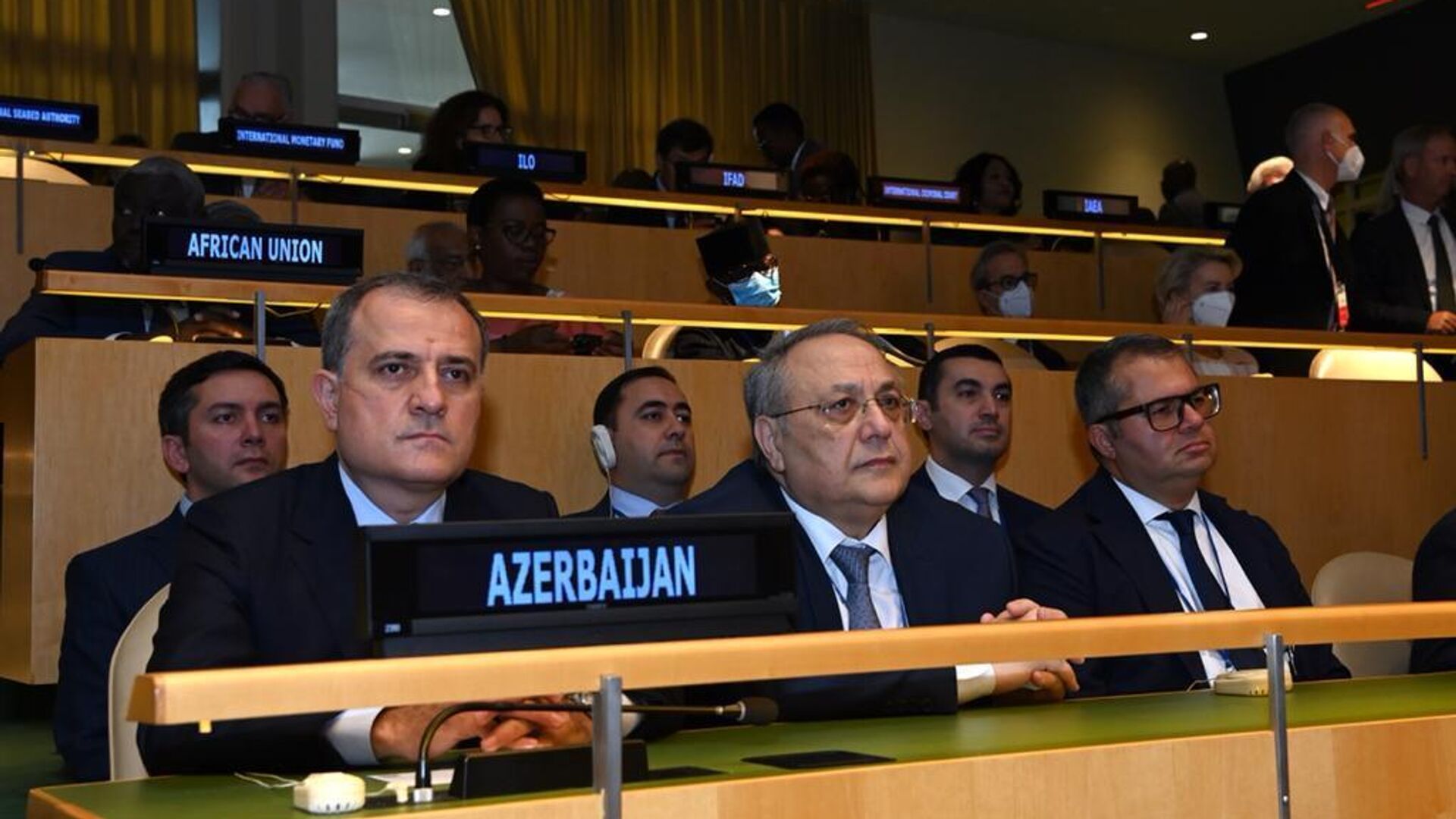 Министр иностранных дел Азербайджана Джейхун Байрамов принял участие в церемонии открытия 77-й Генеральной ассамблеи ООН в Нью-Йорке - Sputnik Azərbaycan, 1920, 24.09.2022