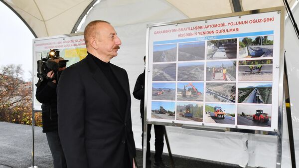 Prezident İlham Əliyev Oğuz-Şəki avtomobil yolunun yenidənqurmadan sonra açılışında iştirak edib - Sputnik Azərbaycan