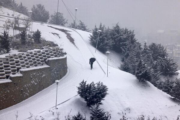 Мужчина во время снегопада в Тегеране. - Sputnik Азербайджан