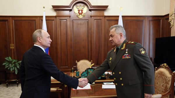 Rusiya Prezidenti Vladimir Putin və RF Müdafiə naizri Sergey Şoyqu - Sputnik Azərbaycan