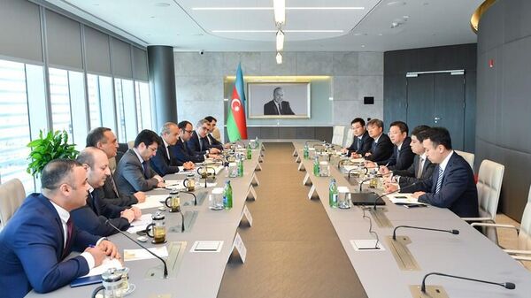 На встрече министра экономики Микаила Джаббарова с представителями компании China International Energy Sources Group Co., Ltd. - Sputnik Азербайджан