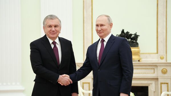 Президент РФ Владимир Путин и президент Узбекистана Шавкат Мирзиеев (слева) - Sputnik Азербайджан