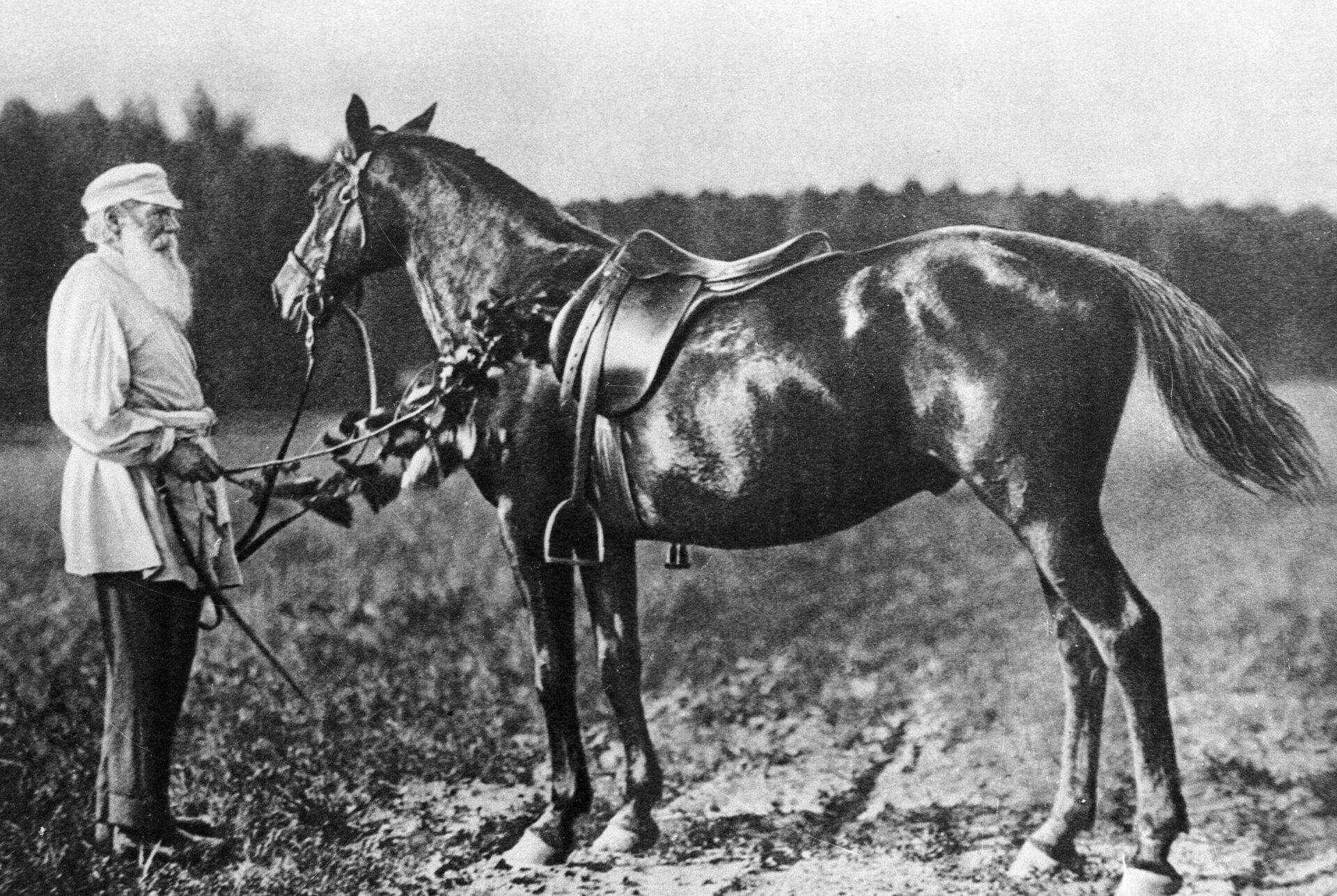 Писатель Лев Толстой  на прогулке с лошадью в Ясной Поляне - Sputnik Азербайджан, 1920, 09.09.2023