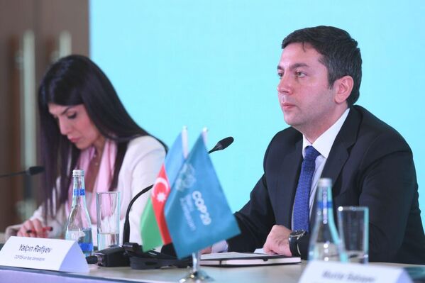 Первая пресс-конференция в штаб-квартире COP29 в Баку. - Sputnik Азербайджан