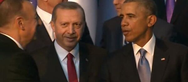 İlham Əliyev, Rəcəb Tayyib Ərdoğan, Barak Obama, G20-nin Antalya sammitində görüşərkən - Sputnik Азербайджан