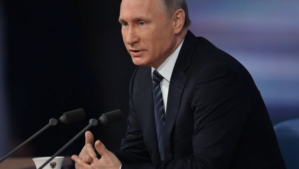 Одиннадцатая ежегодная большая пресс-конференция президента России Владимира Путина. Архивное фото - Sputnik Азербайджан
