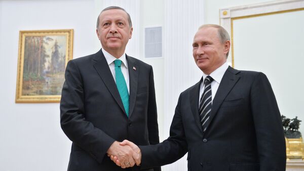 September 23, 2015. Russian President Vladimir Putin, right, and Turkish President Recep Erdogan during a meeting in the Kremlin. - Sputnik Azərbaycan
