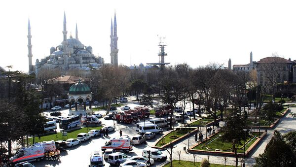 Кареты скорой помощи и пожарные машины на площади Султанахмет - Sputnik Азербайджан