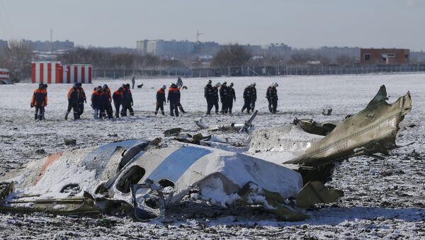 На месте крушения пассажирского самолета Boeing-737-800, который разбился при посадке в аэропорту Ростова-на-Дону - Sputnik Азербайджан