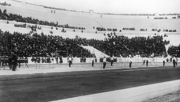 Члены немецкой команды во время выступления на стадионе Панатинаикос. 9 апреля 1896 года - Sputnik Азербайджан
