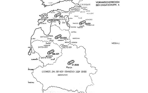 Карта деятельности Айзатцгруппы А. Некоторые территории помечены Свободны от евреев - Sputnik Азербайджан